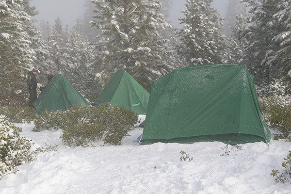 These Eureka! Timberline tents have held up well for almost a decade of use by Boy Scout Troop 18. Central Oregon's winter is beautiful, (Pantenburg photo)