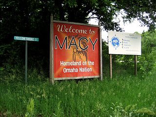 Omaha rez sign: Macy, Nebraska, home of the Omahas